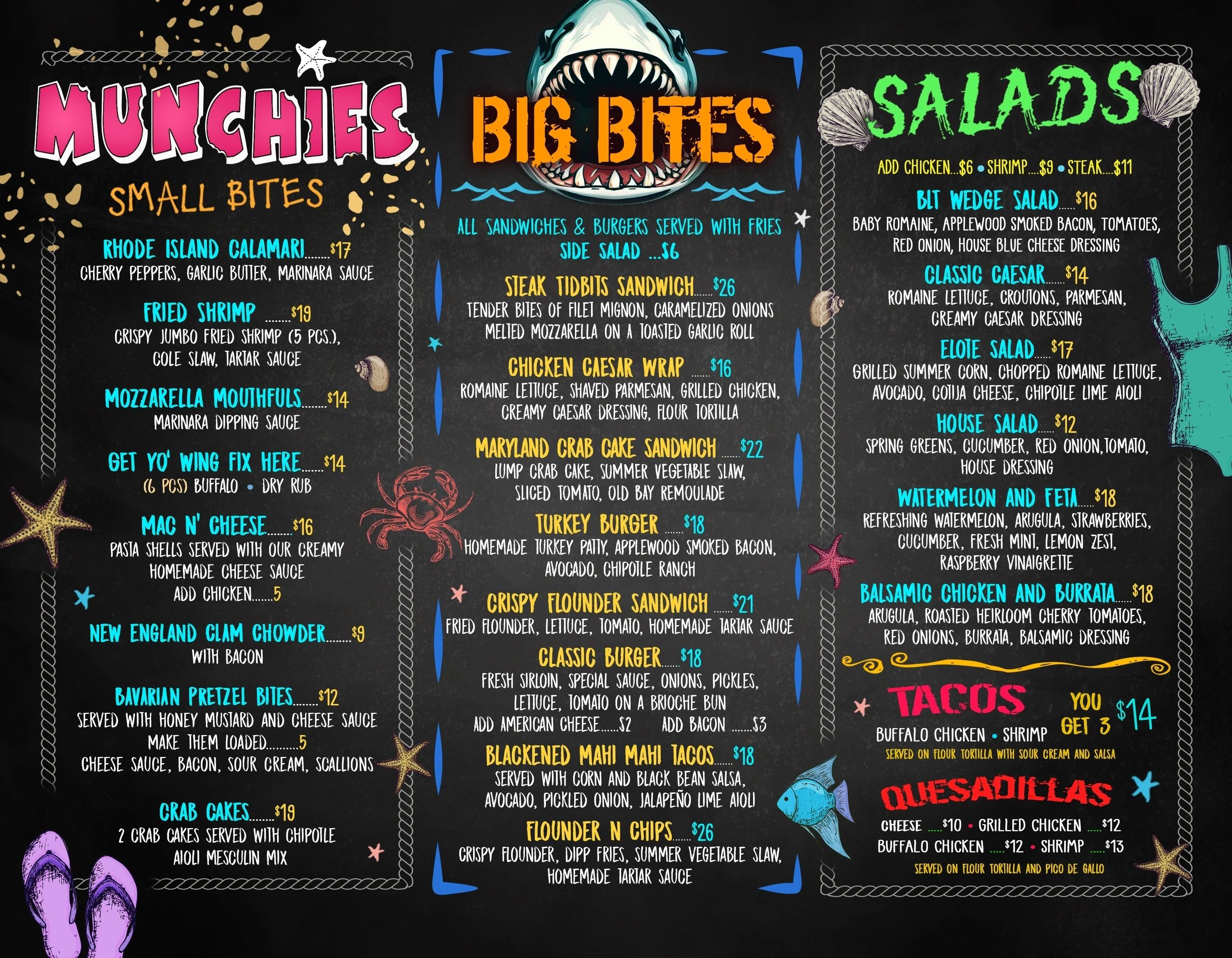Around The Back Indoor Menu — full food and drink list