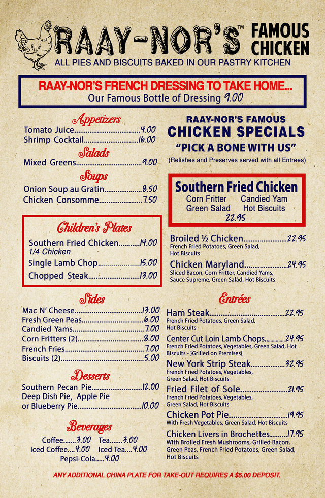 Raay-Nor's Famous Chicken Menu