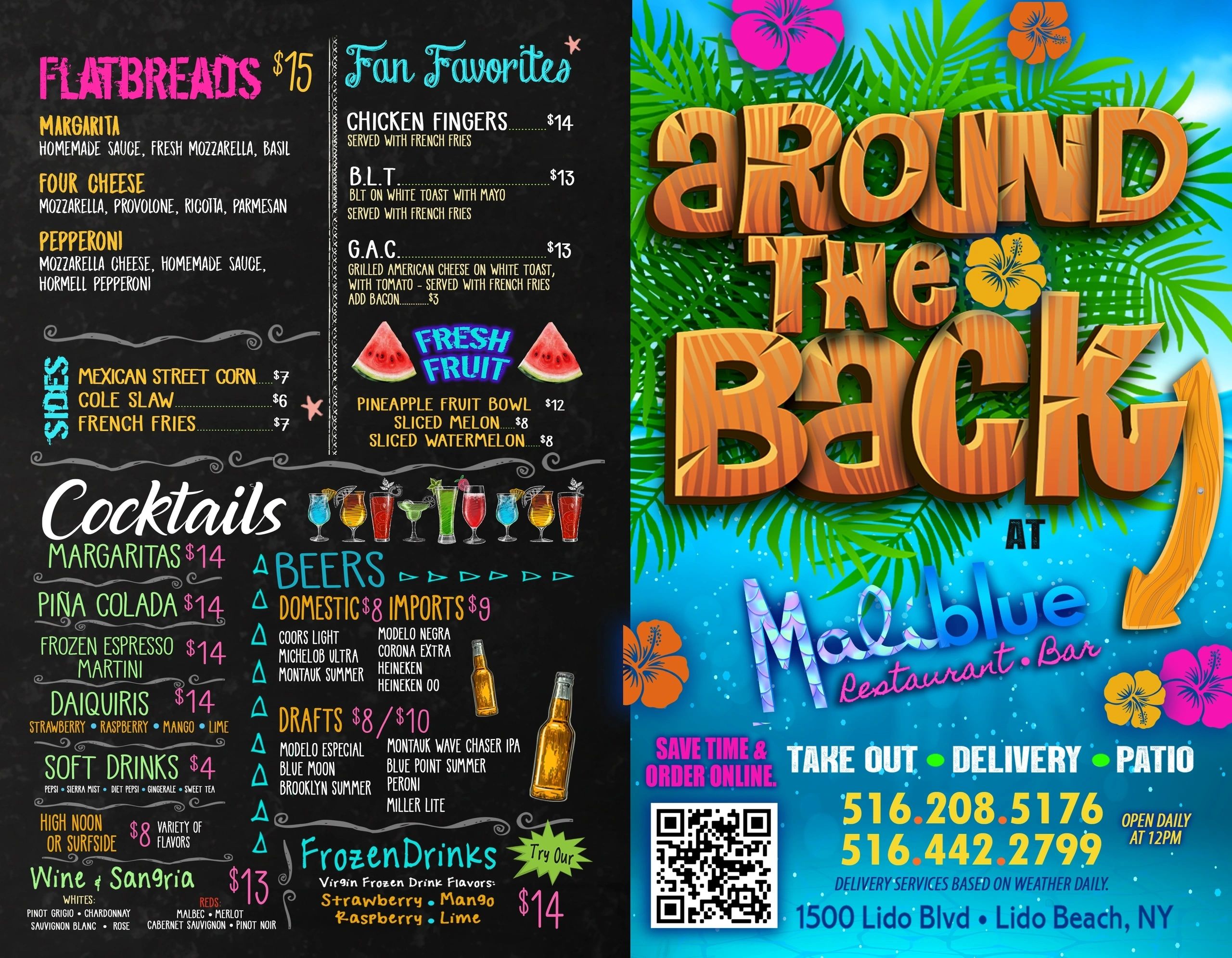 Around The Back Outdoor Menu — beachside bites and beverages