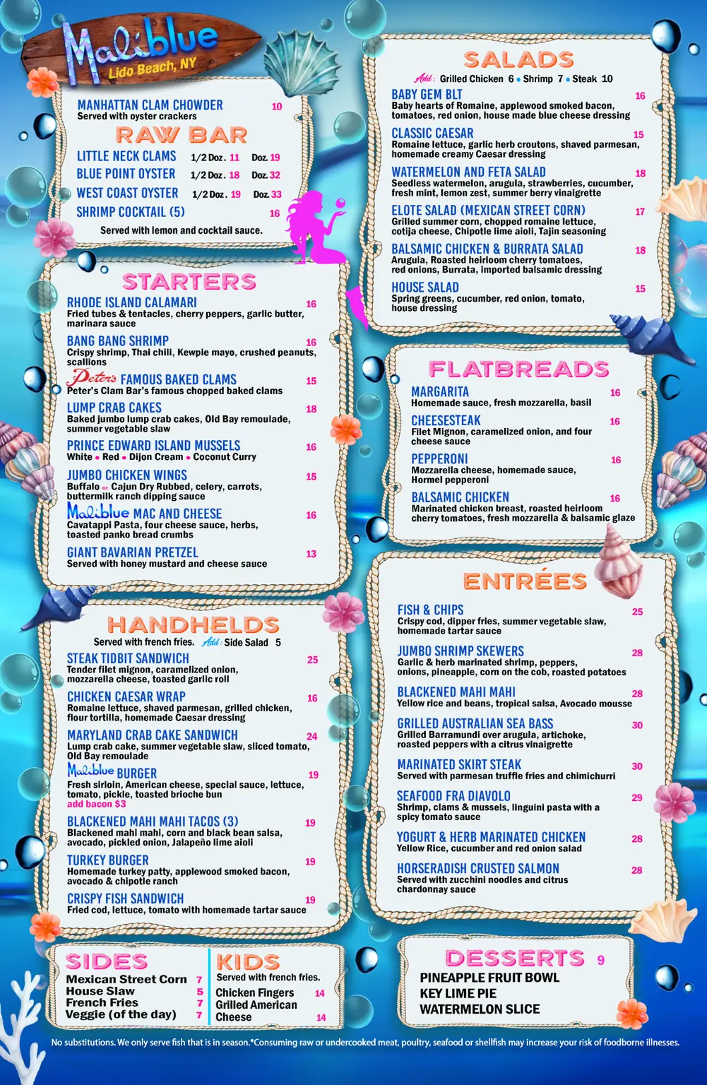 Maliblue full menu