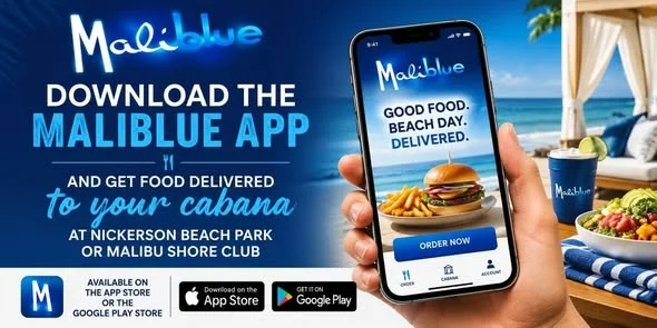 Download the Maliblue App — order food and drinks from your cabana