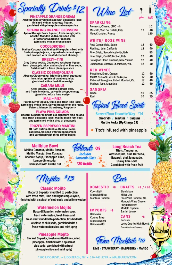 Malibu_Menu_Back_2024 Malibu Shore Club Brunch Menu